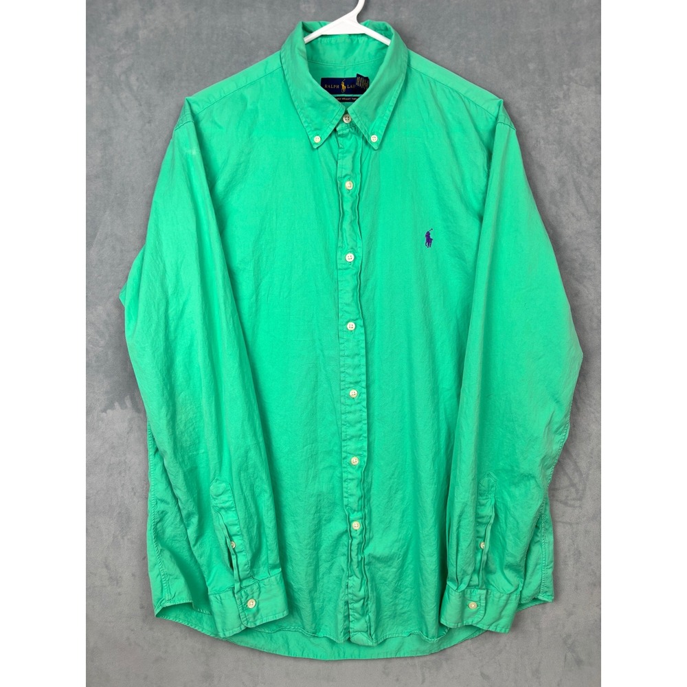 Ralph Lauren Mens Large Green Feather Weight Twill Long Sleeve Button Down Shirt